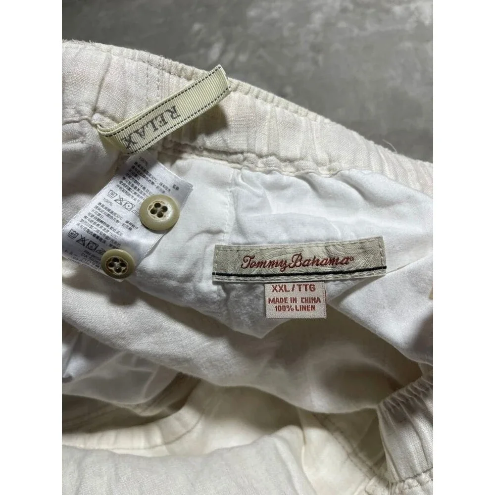 Tommy Bahama Cargo Linen Pants Men XXL 2XL Cream Straight Relax Casual